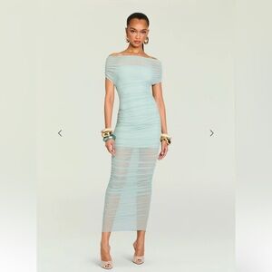 SER.O.YA Pale Aqua Mesh Ruched Maxi Dress